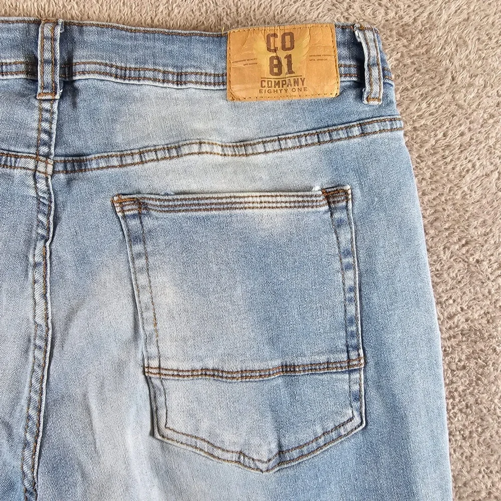 Company 81 Mens Light Wash Slim Tapered Stretch Jeans Blue 36x32 Side Slit Hem